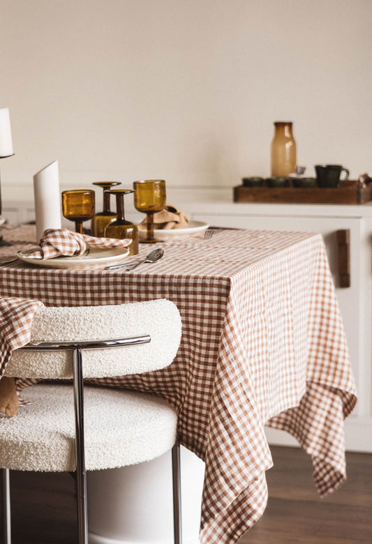 Nappe lin vichy brique - plusieurs tailles