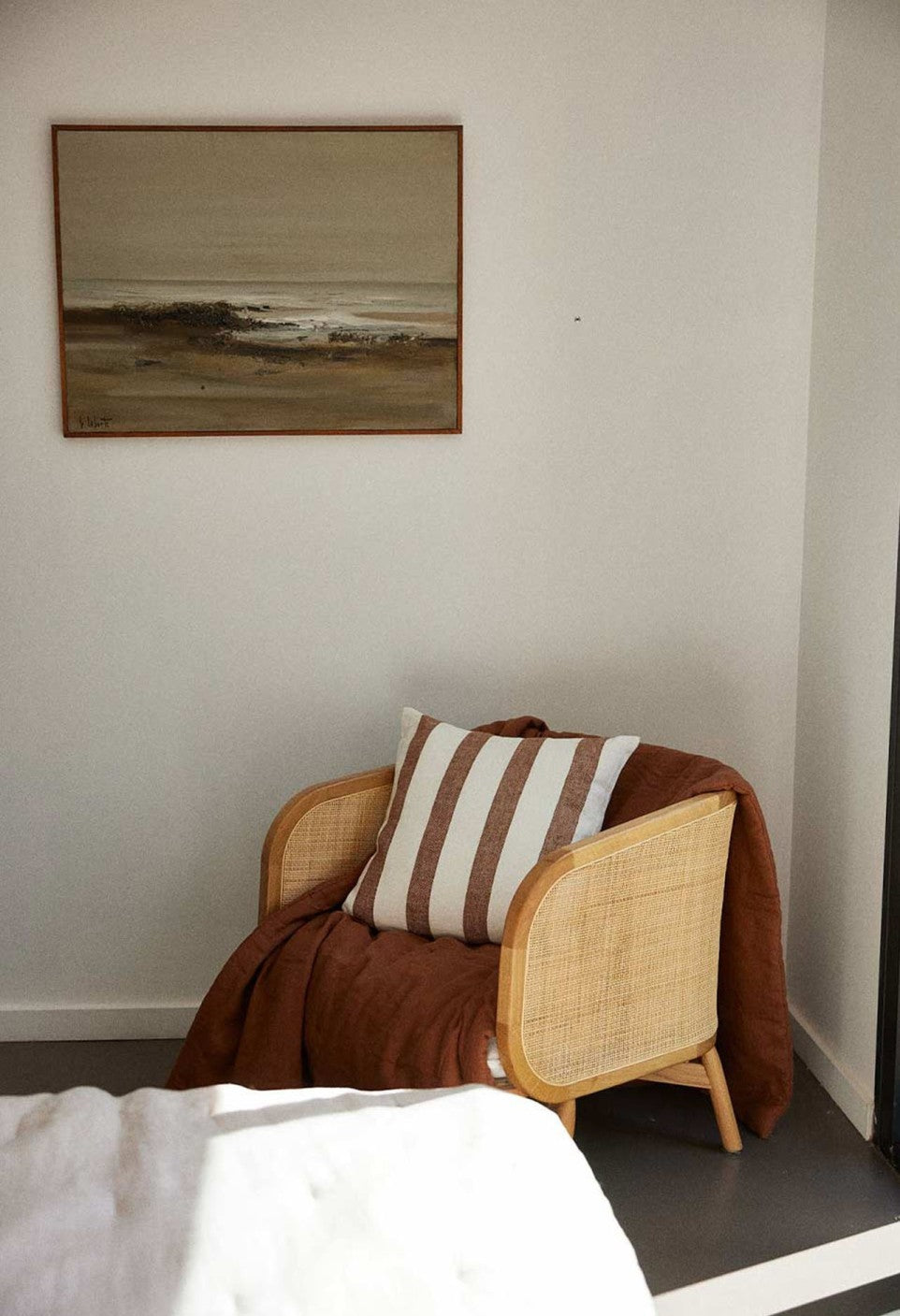 Coussin rayé moka - carré ou rectangle