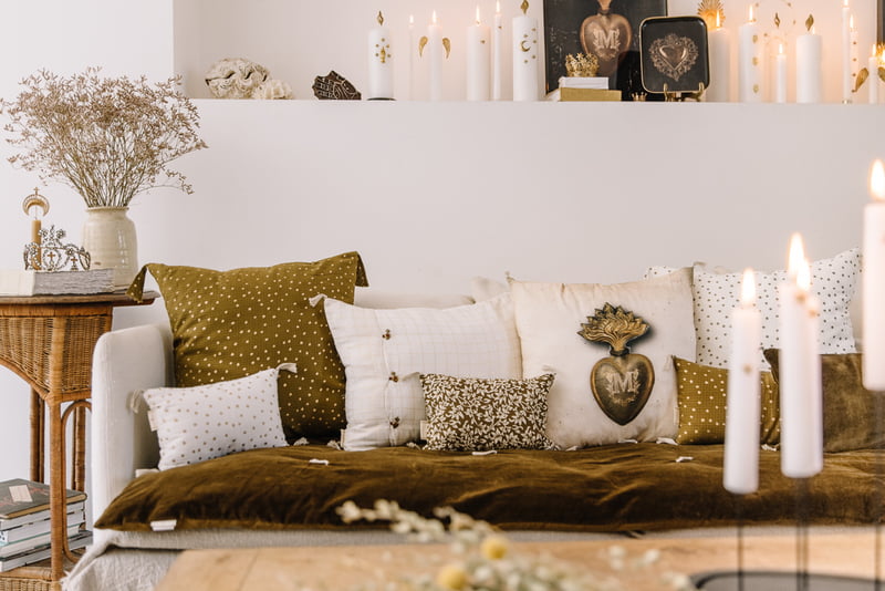 Coussin bronze pois or 50 x 50 cm