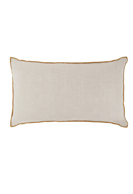 Coussin lin naturel bordure curry
