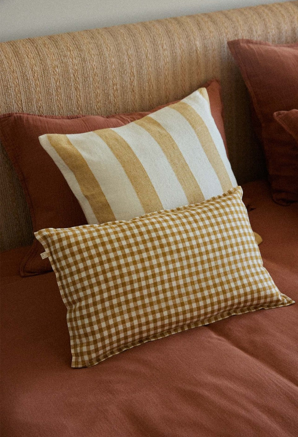 Coussin lin vichy curry