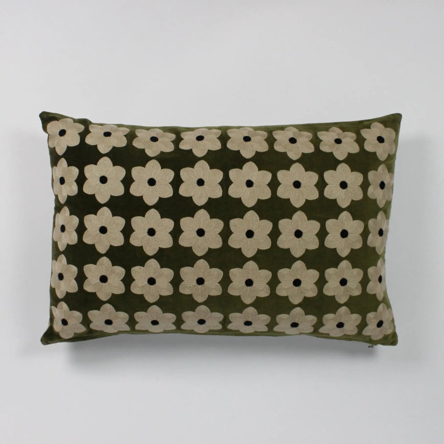 Coussin fleurs kaki