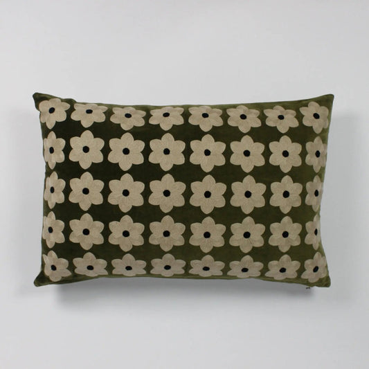 Coussin fleurs kaki