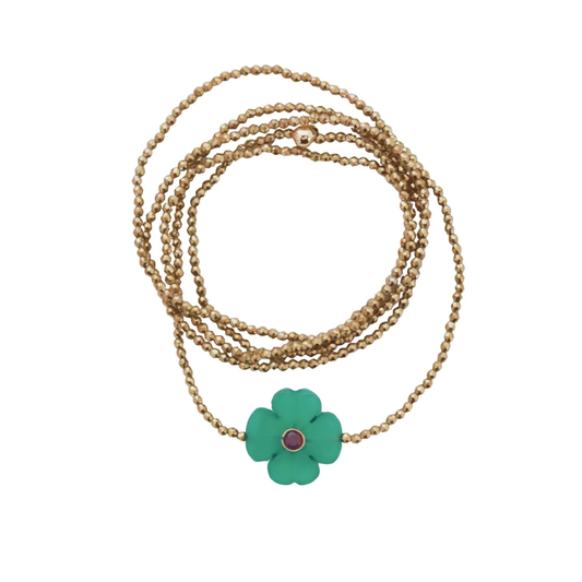 Sautoir Fleur Jade vert