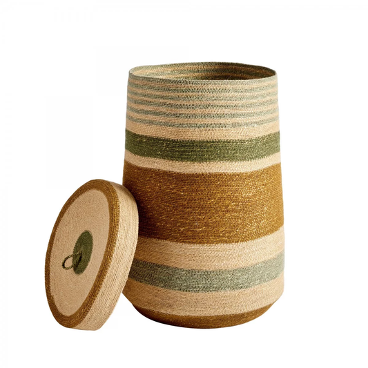 Panier couvercle tissé noisette vert M