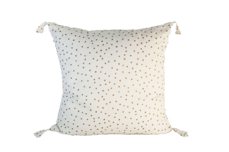 Coussin blanc pois or 50 x 50 cm