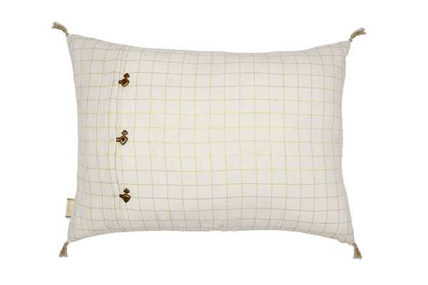Coussin blanc carreaux or 40 x 60 cm