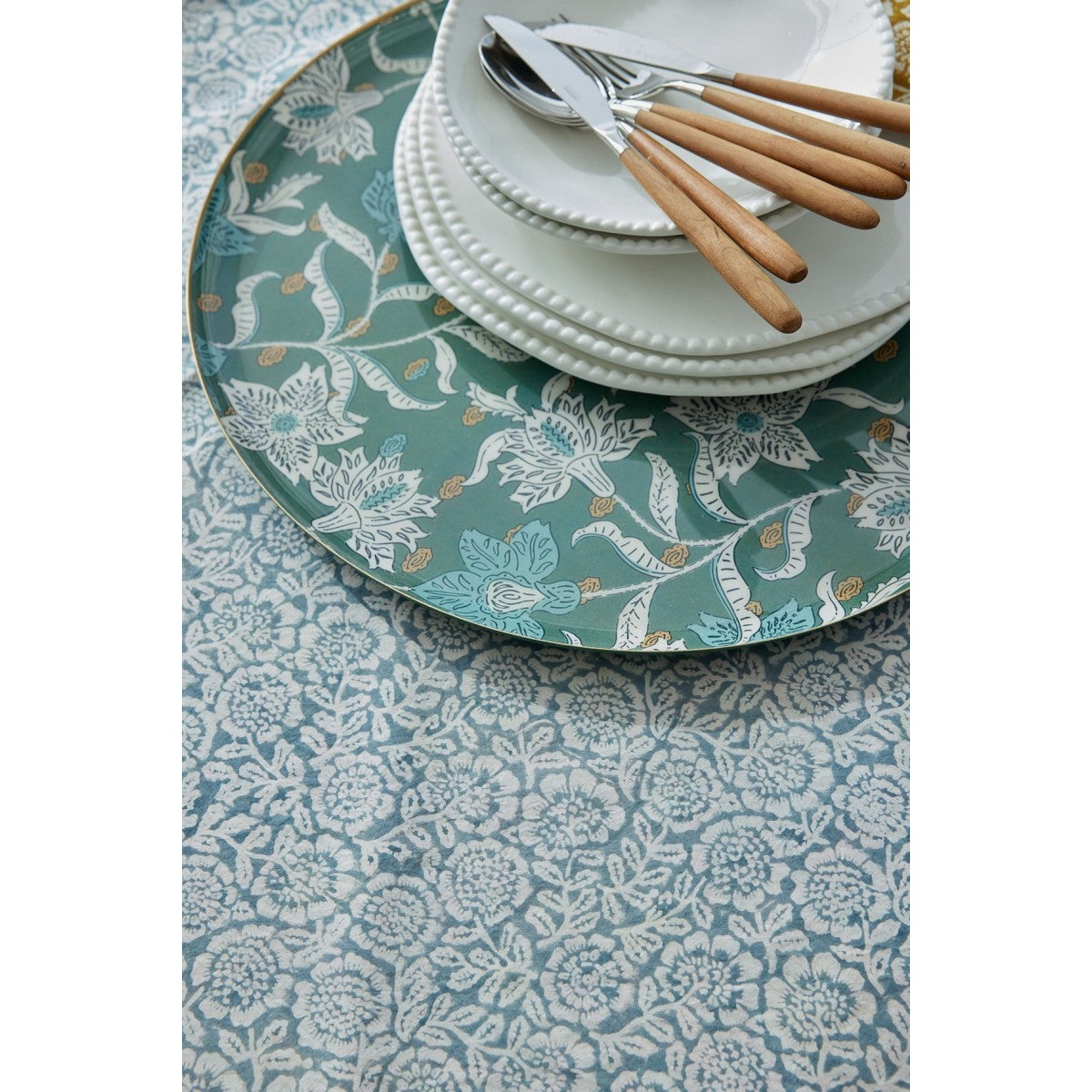 Nappe à fleurs bleu gris