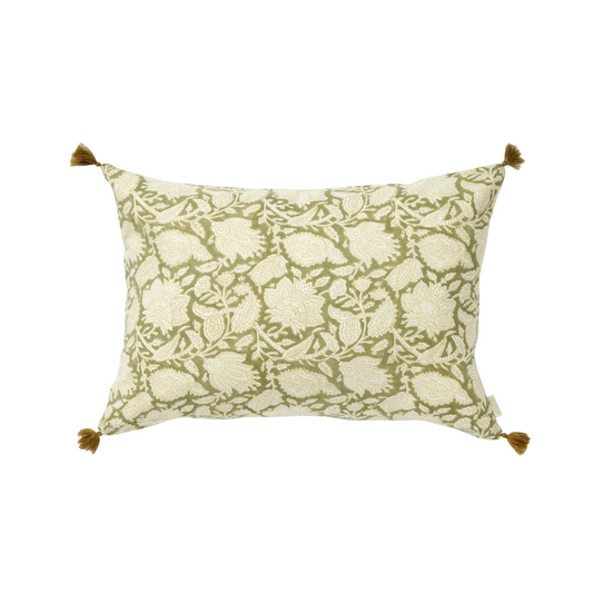 Coussin à fleurs kaki