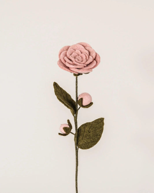 Camélia rose en laine