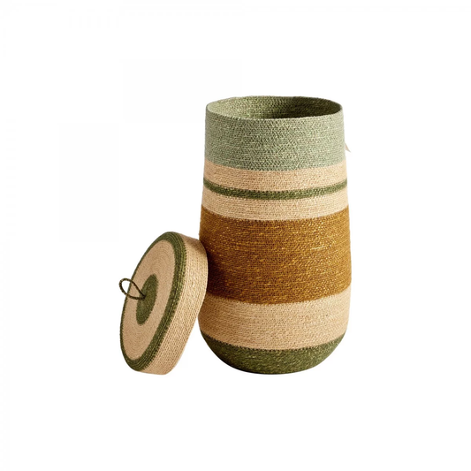Panier couvercle tissé noisette vert  S