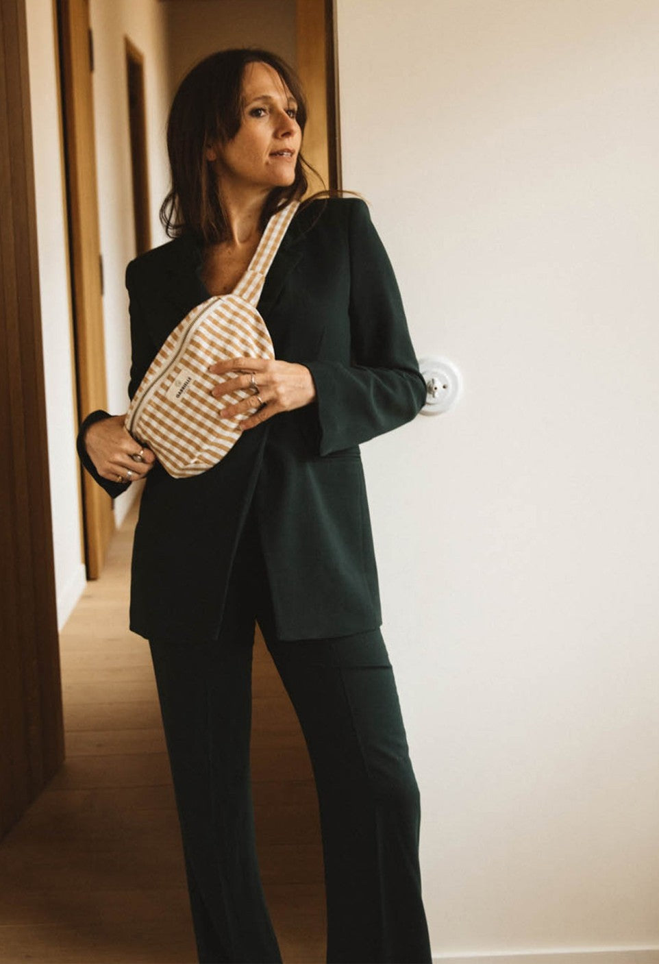 Sac banane vichy camel