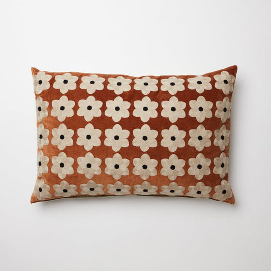 Coussin fleurs rouille