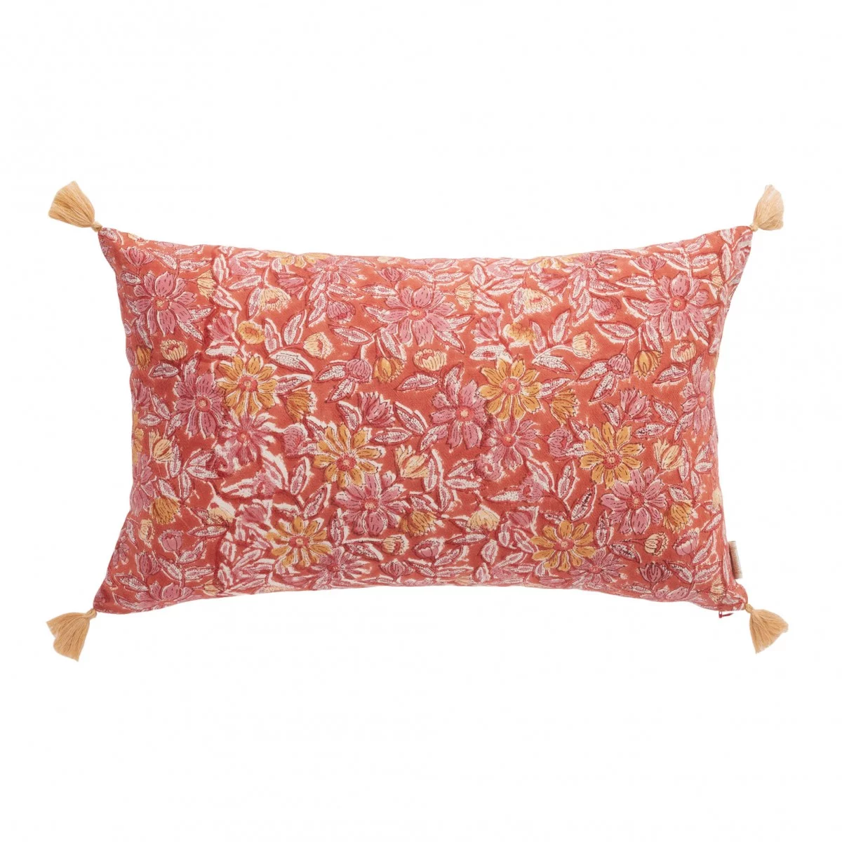 Coussin à fleurs terracotta