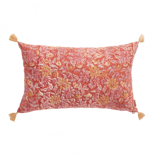 Coussin à fleurs terracotta