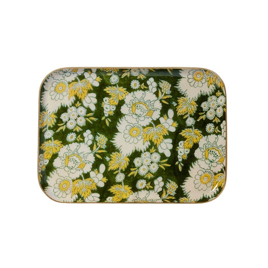 Plateau fleurs vert L
