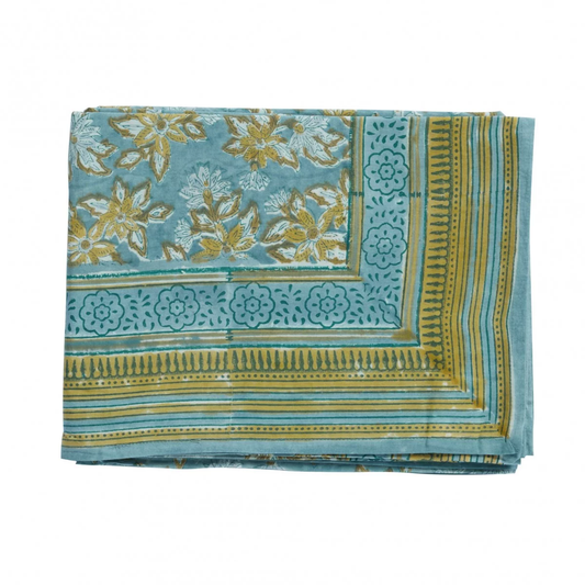 Nappe à fleurs bleu gris