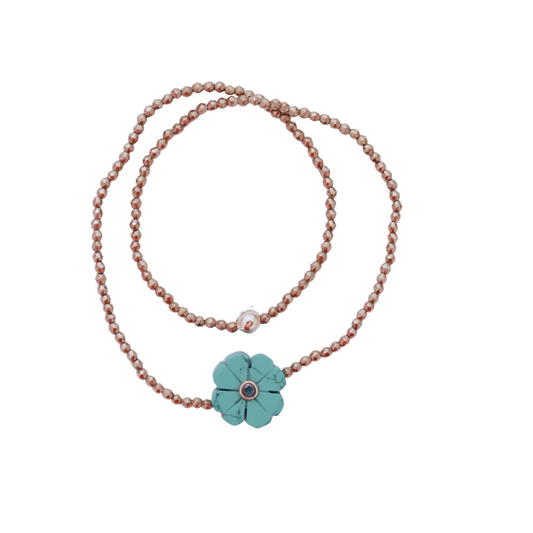 Bracelet double rang Fleur Turquoise