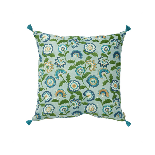 Coussin fleuri bleu