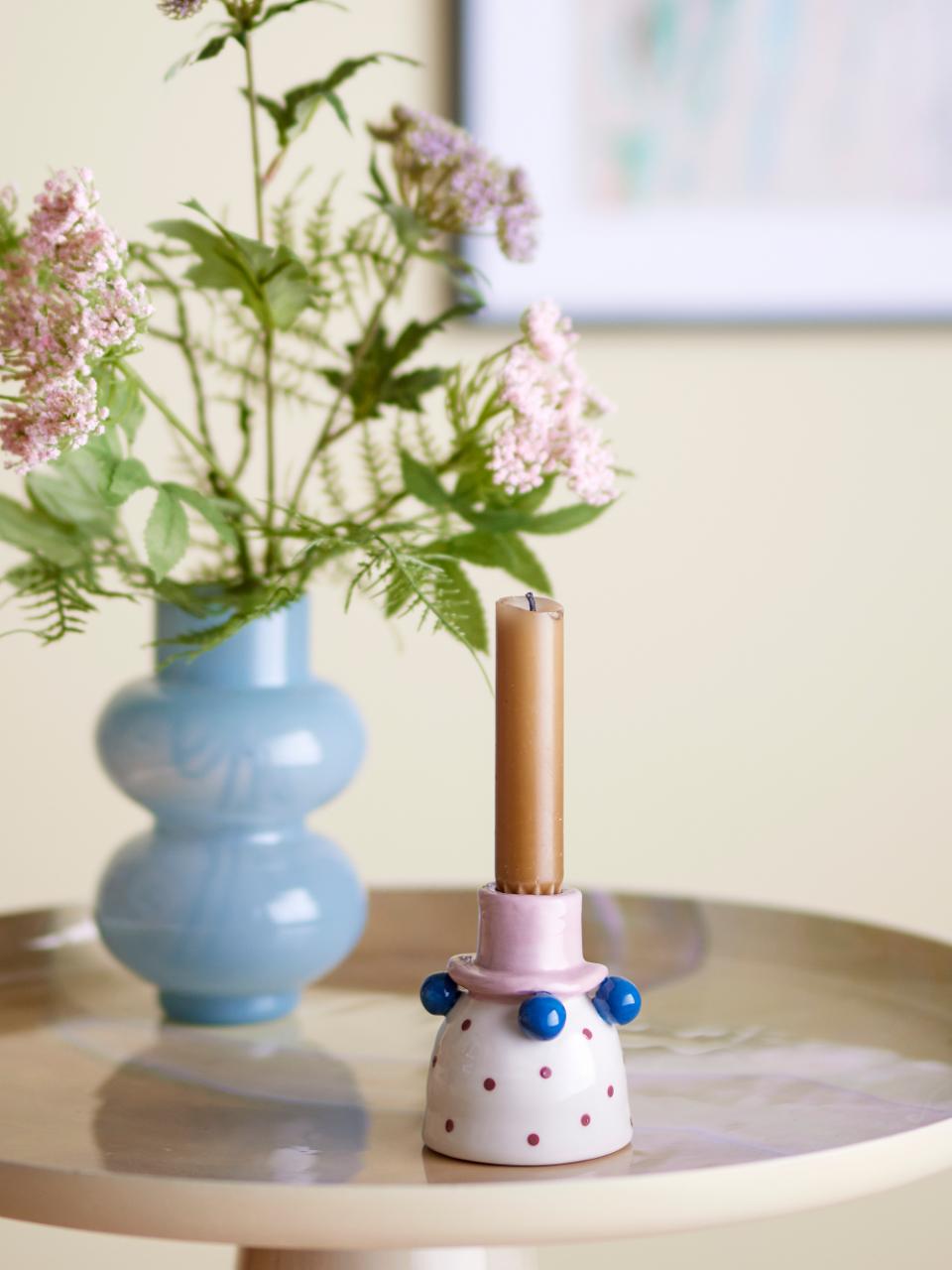 Bougeoir à pois rose et bleu