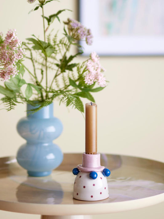 Bougeoir à pois rose et bleu