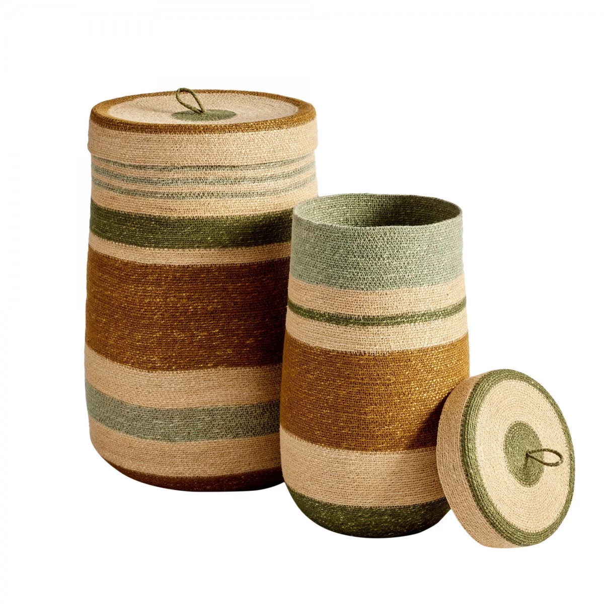 Panier couvercle tissé noisette vert  S