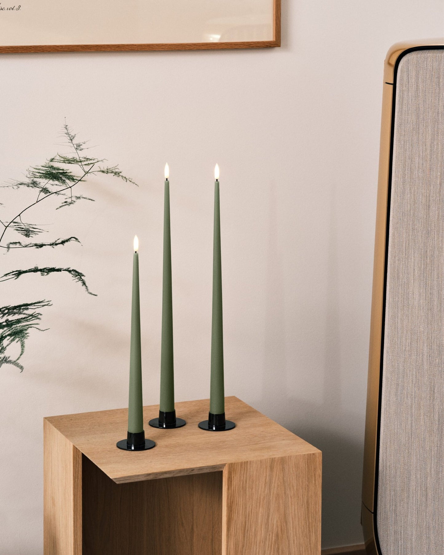 Bougie chandelle LED kaki x 2