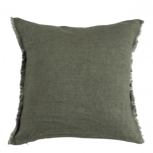 Coussin en lin kaki