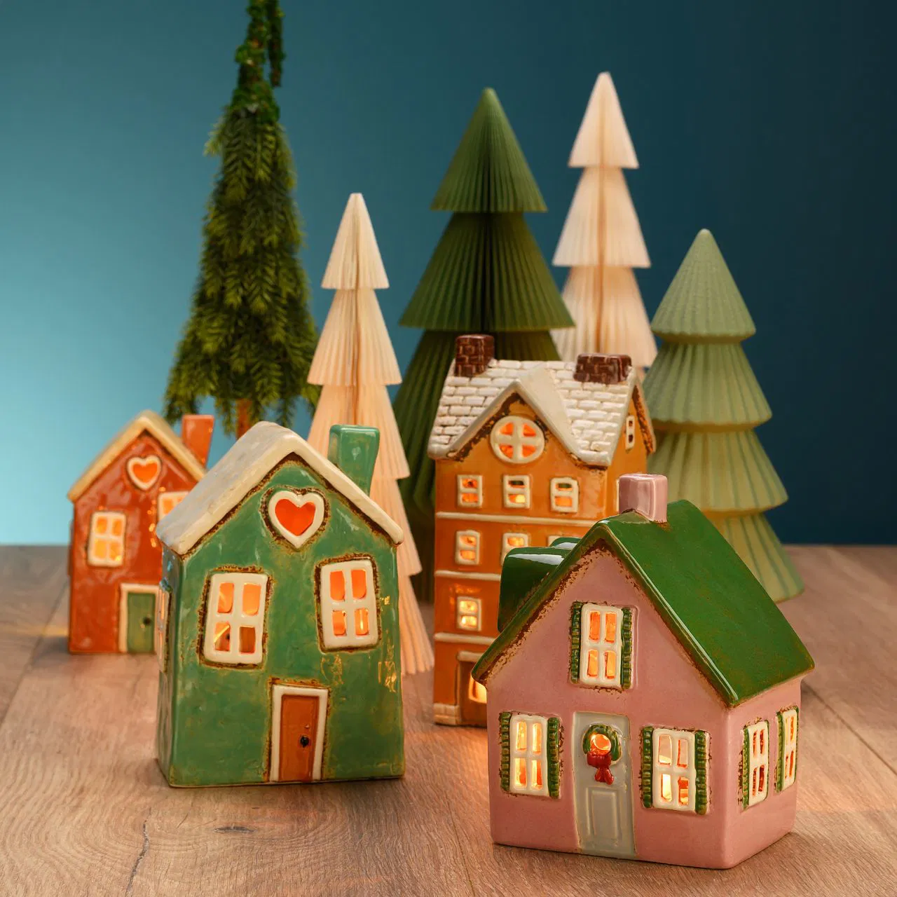 Maison photophore rose et verte