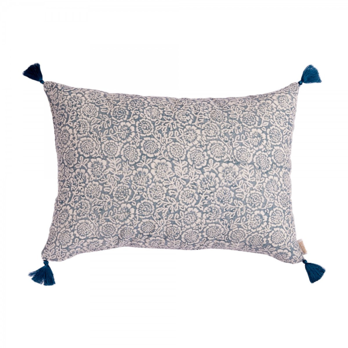 Coussin à fleurs bleu gris