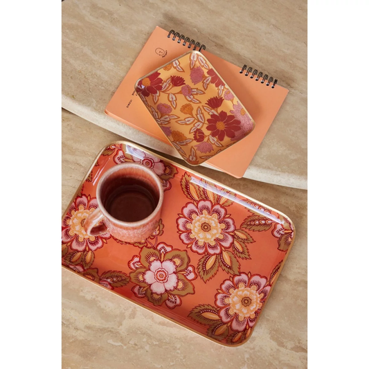 Plateau fleurs kaki terracotta