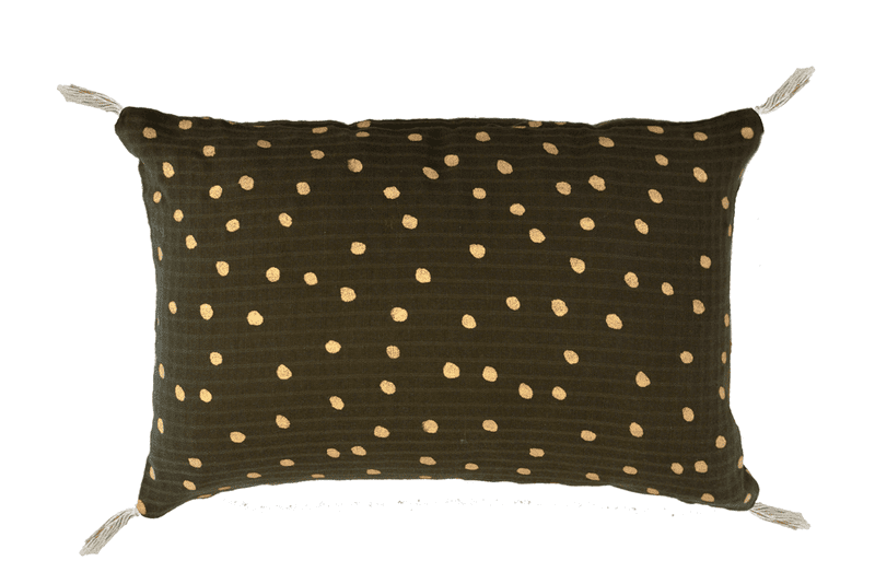 Coussin kaki pois or 20 x 30 cm