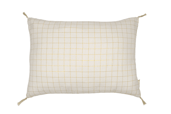 Coussin blanc carreaux or 40 x 60 cm
