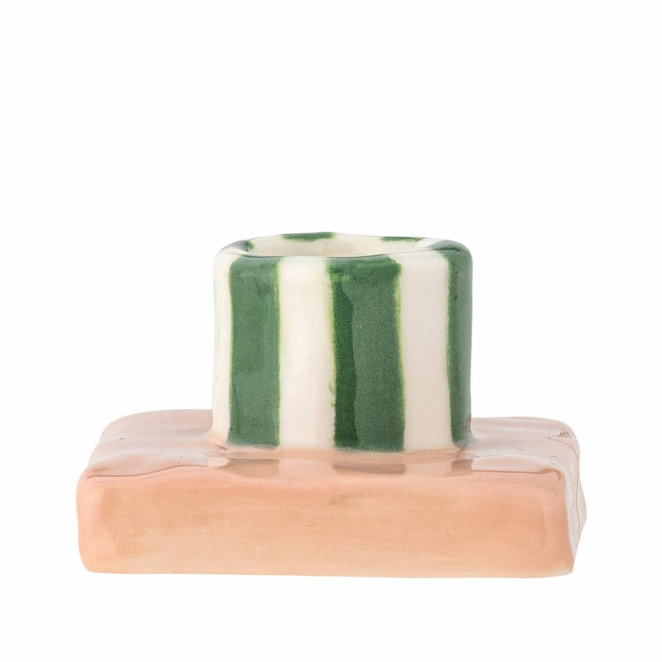 Bougeoir rayure vert et rose