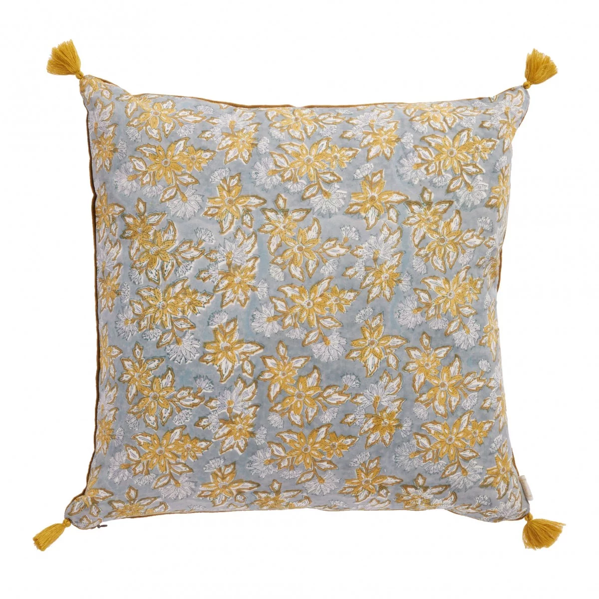 Coussin à fleurs bleu gris