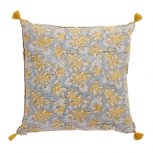 Coussin à fleurs bleu gris