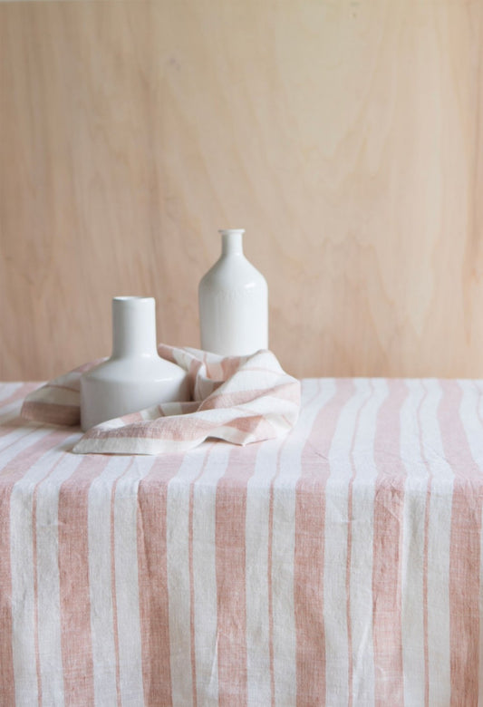 Nappe lin rayé rose nude