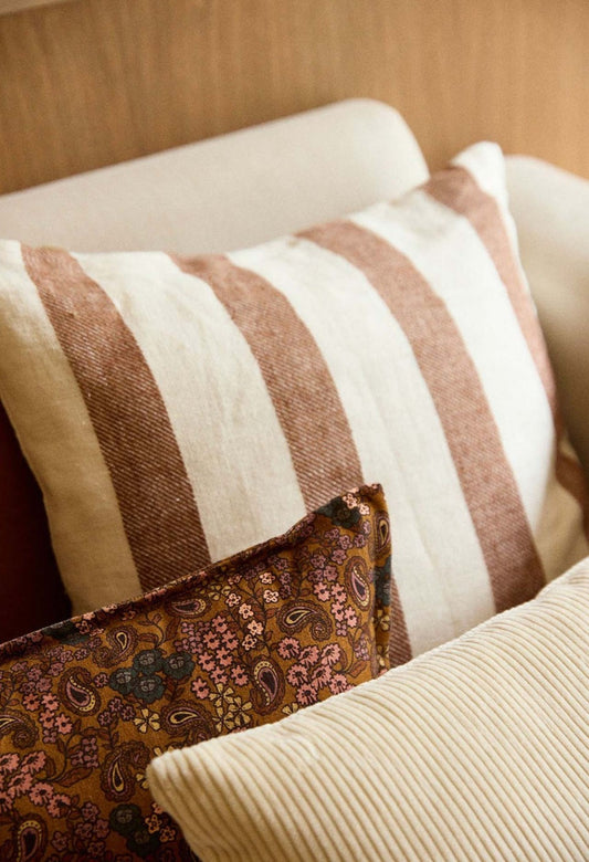Coussin rayé moka - carré ou rectangle