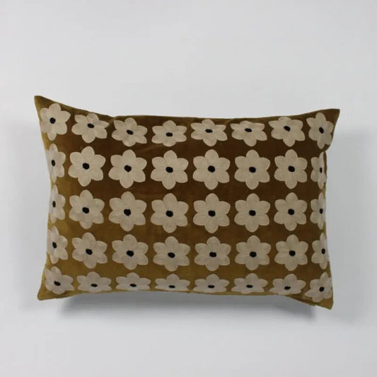 Coussin fleurs cognac