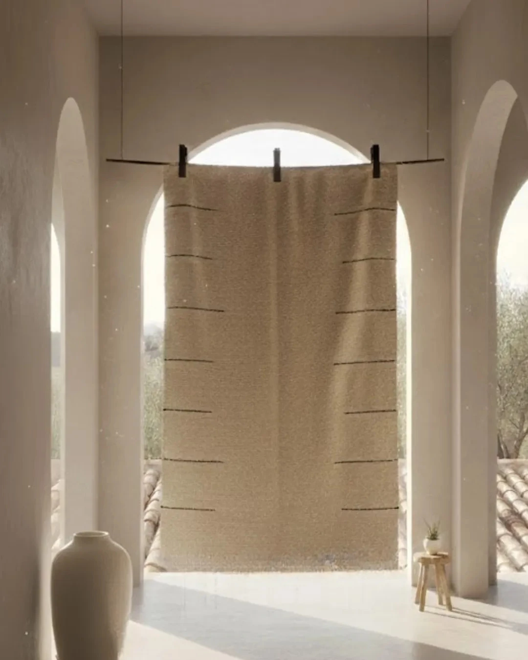 Tapis blanc rayure noire - plusieurs tailles