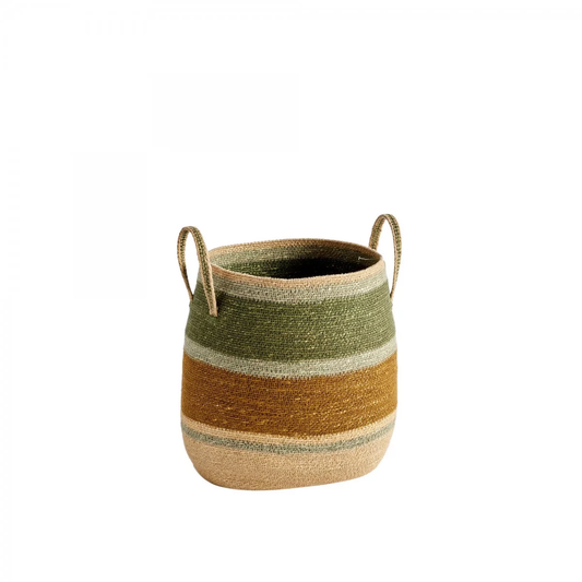 Panier anse tissé noisette vert S