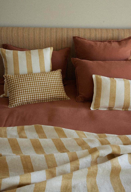 Coussin rayé curry - carré ou rectangle