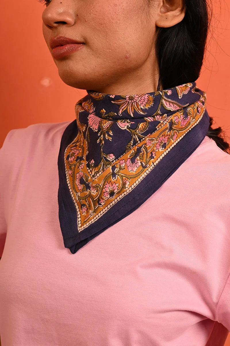 Foulard indien bleu ocre rose