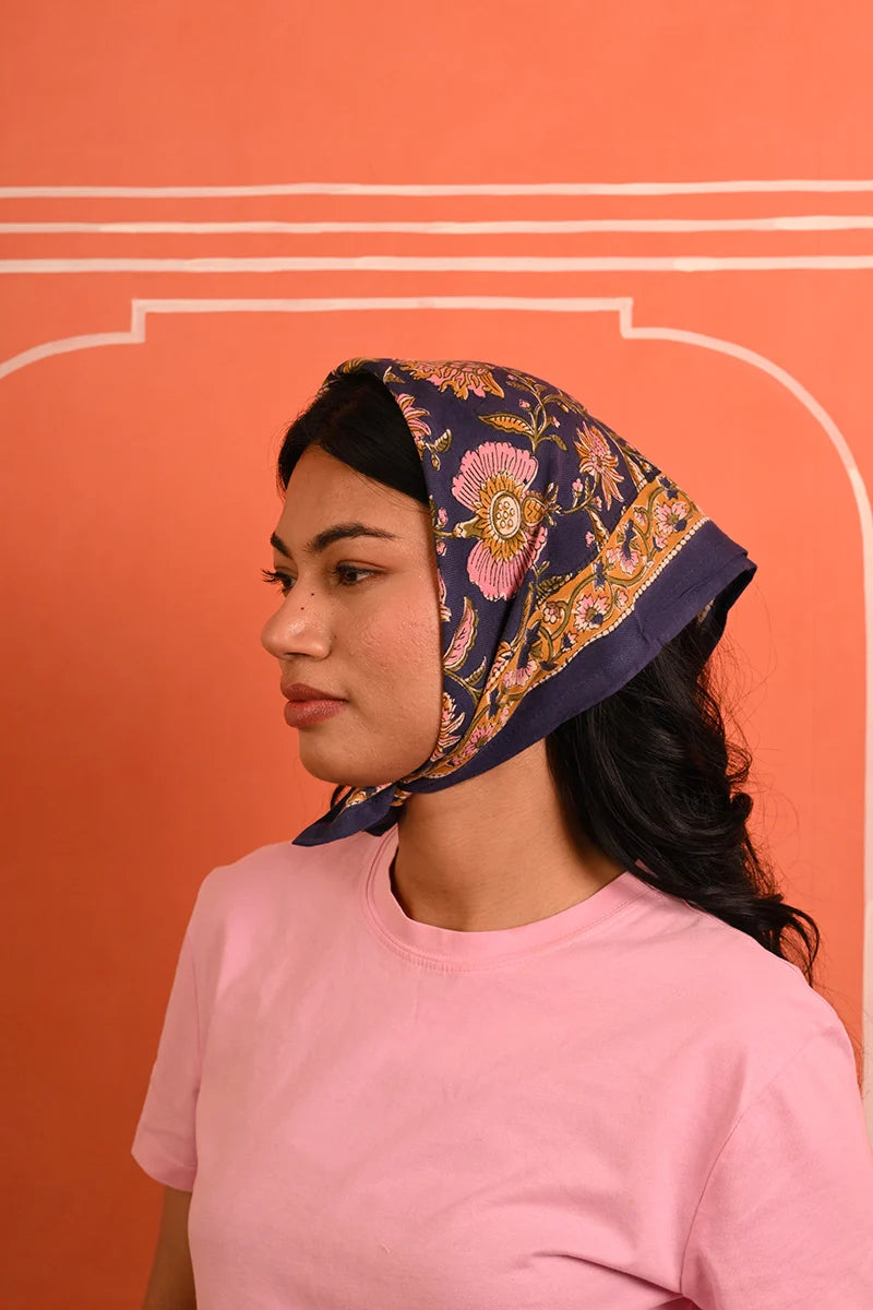 Foulard indien bleu ocre rose