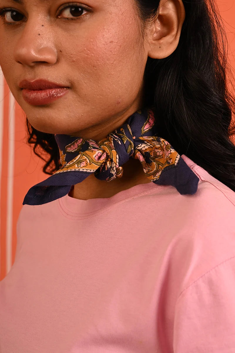 Foulard indien bleu ocre rose