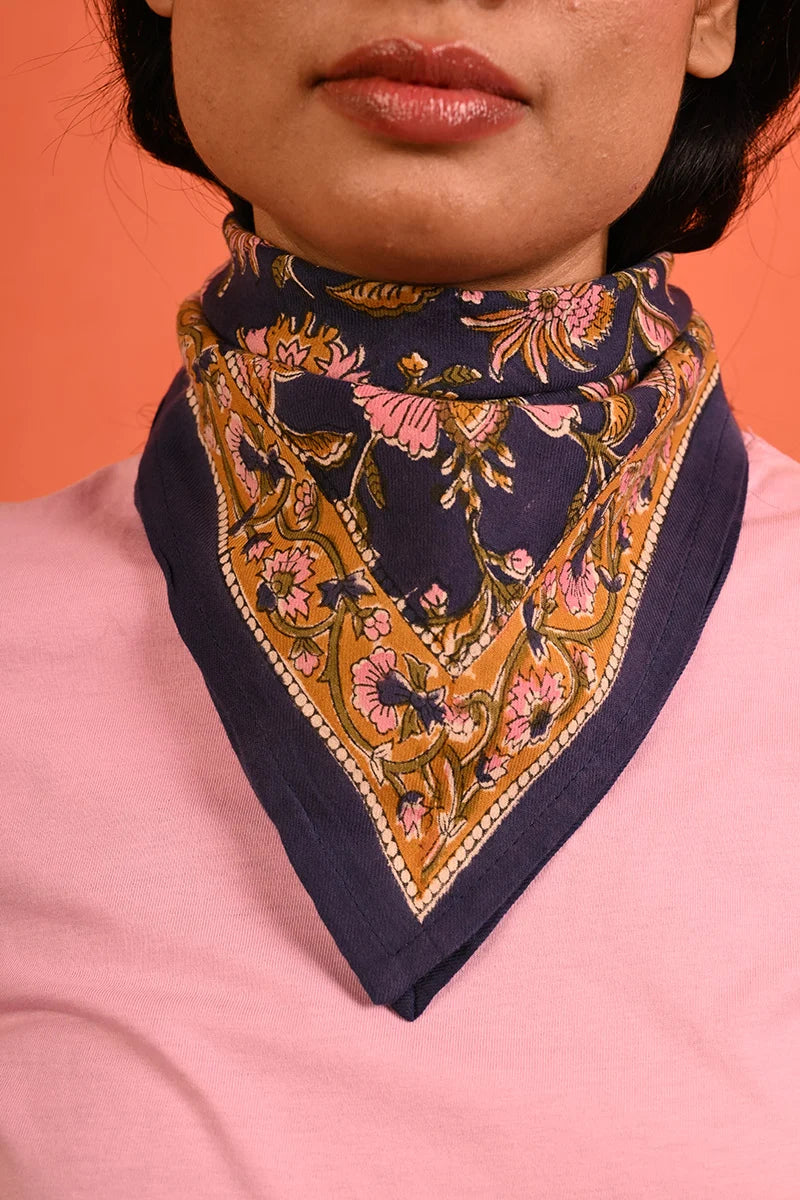 Foulard indien bleu ocre rose